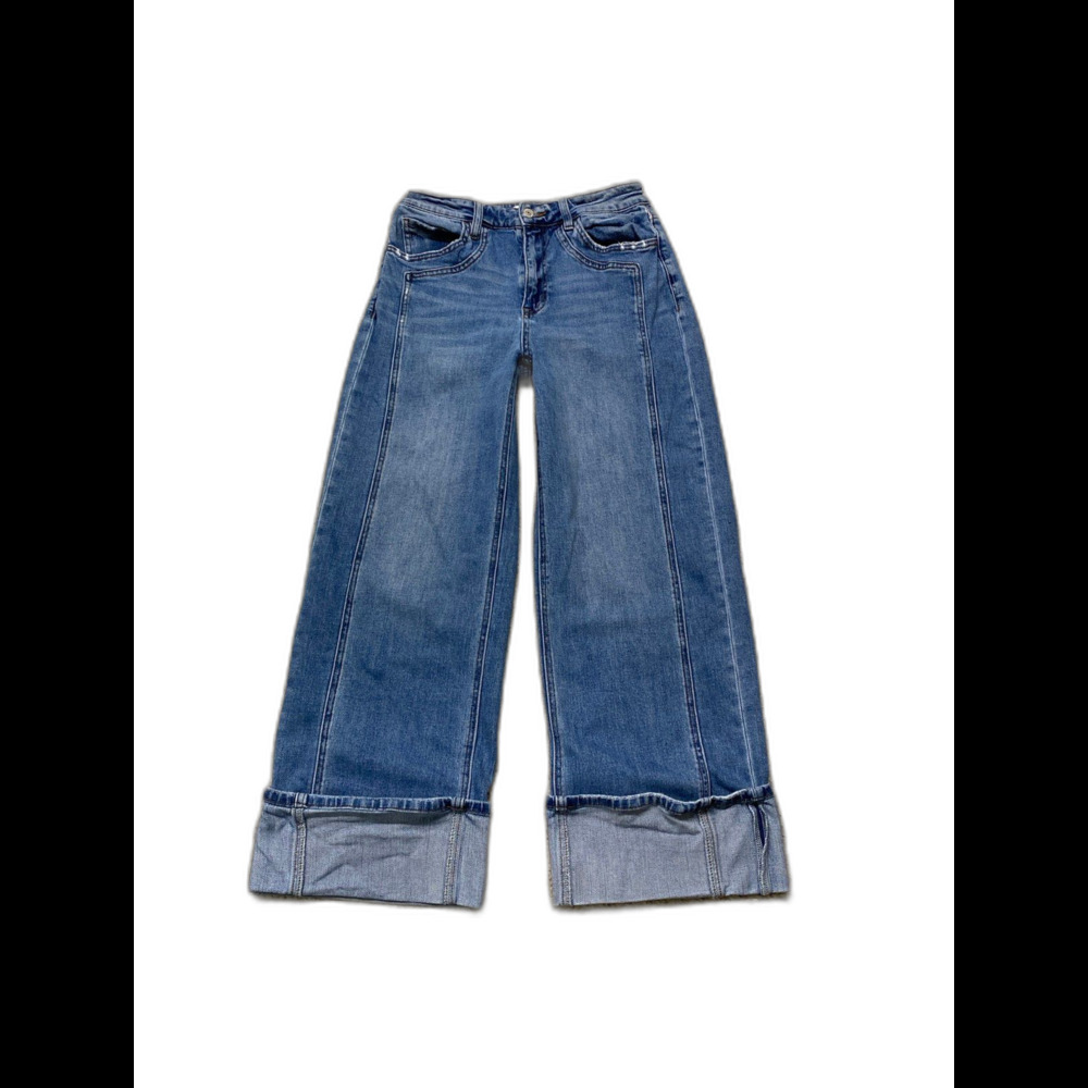 Flying Monkey Wide Leg Cuffed Jeans Carpenter Front Seam High Rise Retro Size 27